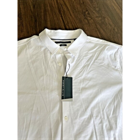 Perry Ellis Men's Slim Fit Total Stretch Cotton Button Down Shirt White 2XL - Picture 3 of 5